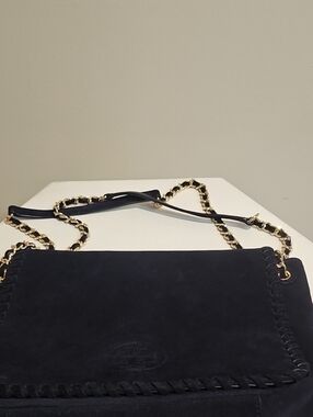 Tory Burch Black Suede Shoulder Bag with Gold Chain Strap
